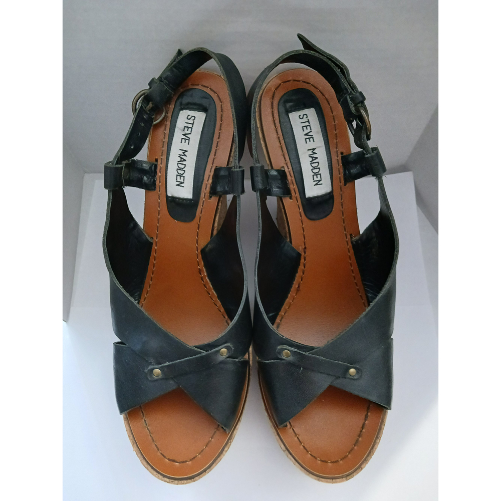 Steve Madden Black Size 10 5" Platform Sandals Shoes